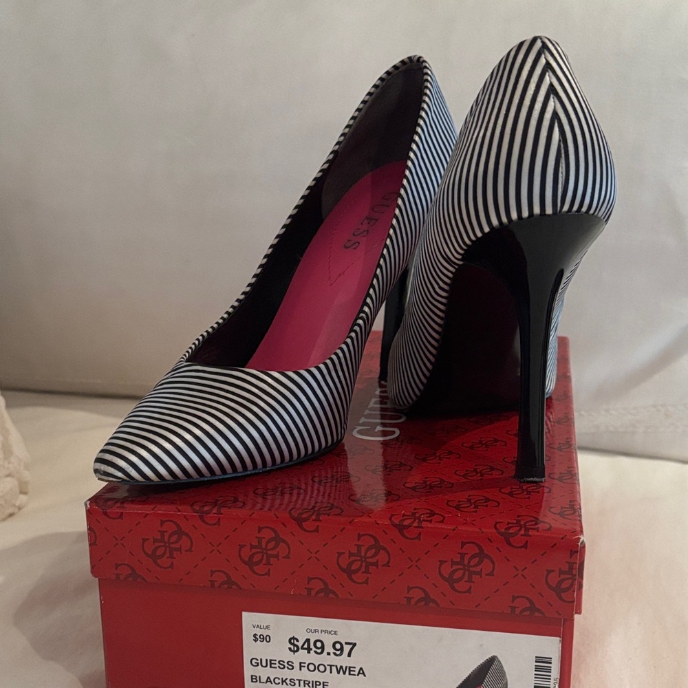 GUESS Monochrome Striped Heels